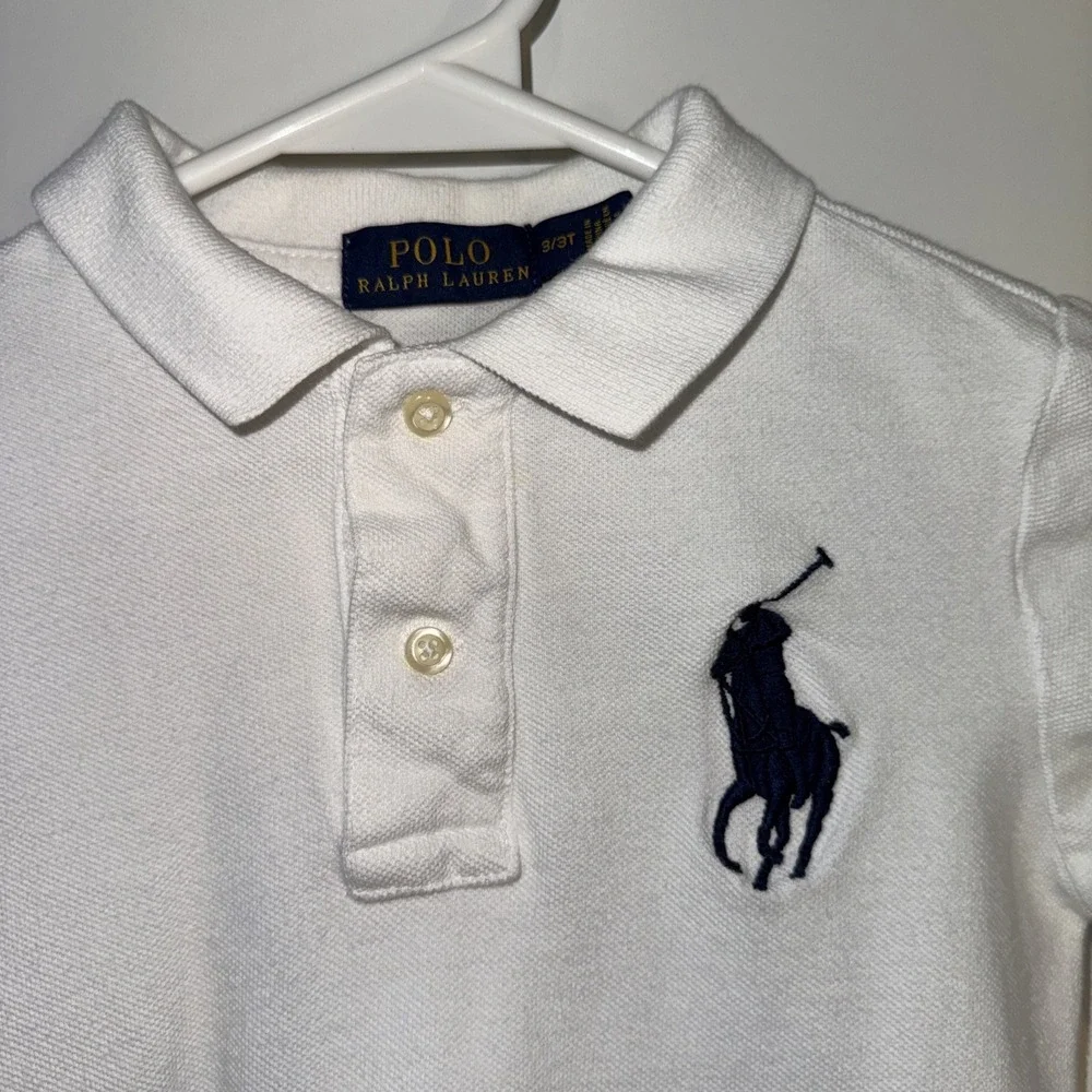 Ralph Lauren Boys White Polo Shirt Size 3 Toddler VGUC Big LOGO - Flawed
